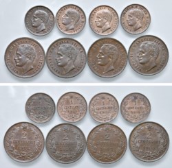 VITTORIO EMANUELE III (1900-1943) - Lotto 8 monete da 1 e 2 centesimi (valore)