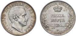 VITTORIO EMANUELE III - SOMALIA (1909-1925) - 1/2 rupia 1910