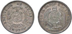 GUATEMALA - Peso 1882 (Cile) con contromarca da ½ Real
