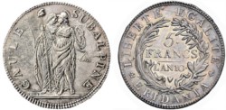 TORINO - REPUBBLICA SUBALPINA (1800-1802) - 5 franchi, an. 10